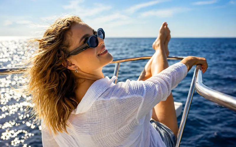 Guests relaxing on a sunny yacht