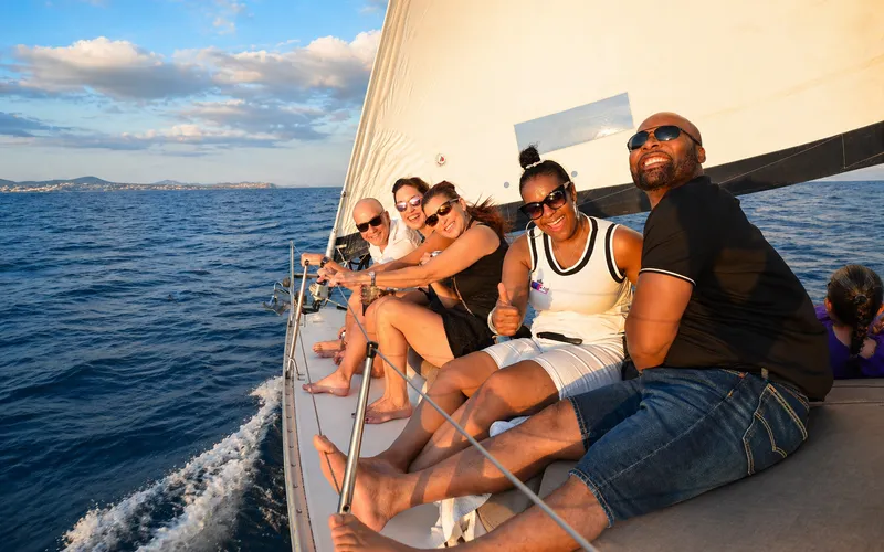 Relaxing sailboat ride in golden hour